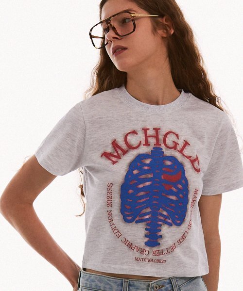 MATCHGLOBE（マッチグローブ）の「インフレイアードボーンズクロップT（メランジ）（Tシャツ/カットソー・レディース・その他・FREE）」の2枚目の写真
