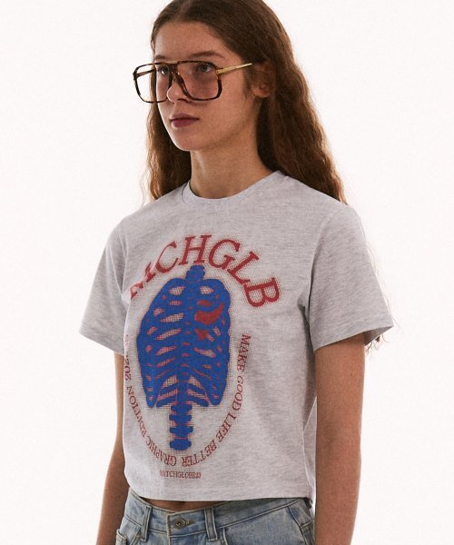 MATCHGLOBE（マッチグローブ）の「インフレイアードボーンズクロップT（メランジ）（Tシャツ/カットソー・レディース・その他・FREE）」の4枚目の写真