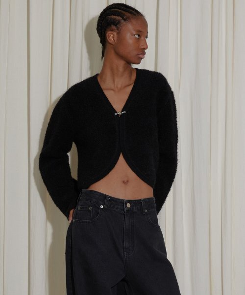 EN OR(エンオール)の「MOHAIR HOOK CARDIGAN - BLACK(カーディガン/ボレロ・レディース・その他・F)」の1枚目の写真
