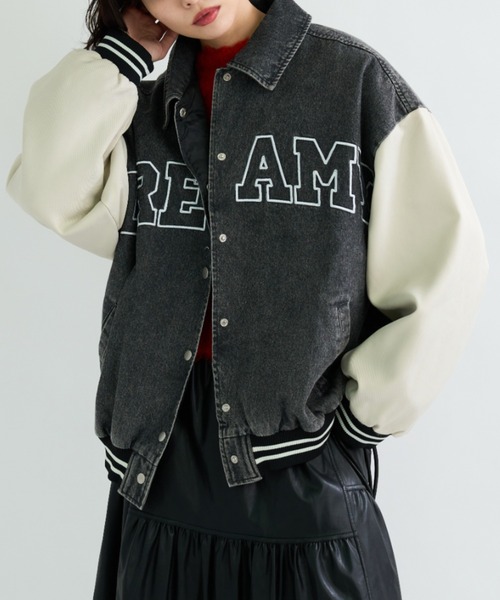 A.D.C.L.（エーディーシーエル）の「ロゴ刺繍入り デニム スタジアムジャンパー（スタジャン・レディース・ブルー/ブラック・M/L）」の2枚目の写真