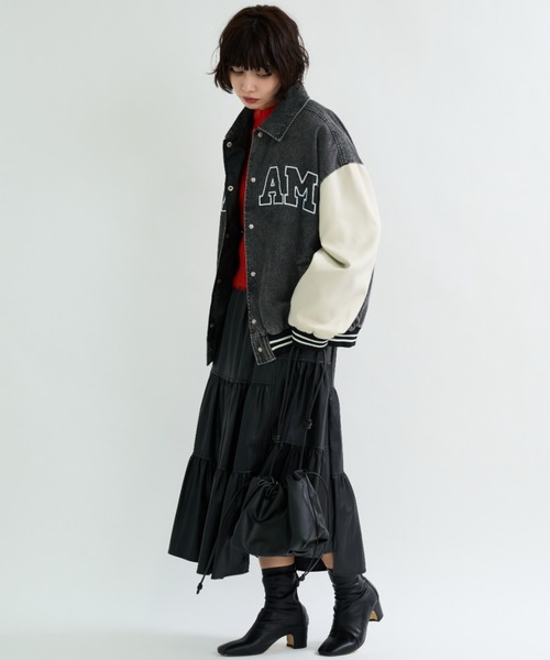 A.D.C.L.（エーディーシーエル）の「ロゴ刺繍入り デニム スタジアムジャンパー（スタジャン・レディース・ブルー/ブラック・M/L）」の20枚目の写真