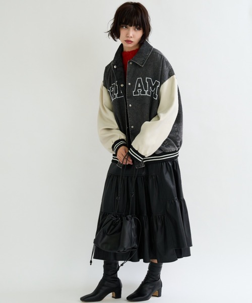 A.D.C.L.（エーディーシーエル）の「ロゴ刺繍入り デニム スタジアムジャンパー（スタジャン・レディース・ブルー/ブラック・M/L）」の21枚目の写真