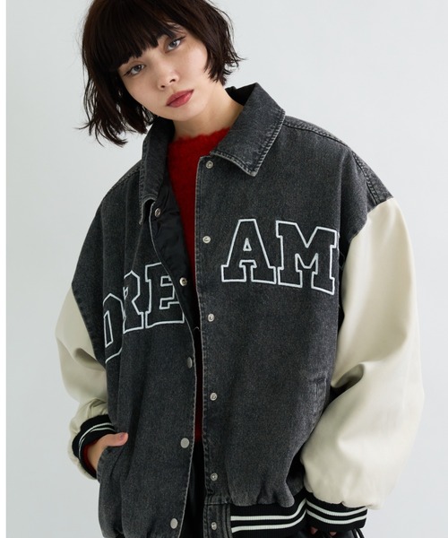 A.D.C.L.（エーディーシーエル）の「ロゴ刺繍入り デニム スタジアムジャンパー（スタジャン・レディース・ブルー/ブラック・M/L）」の3枚目の写真