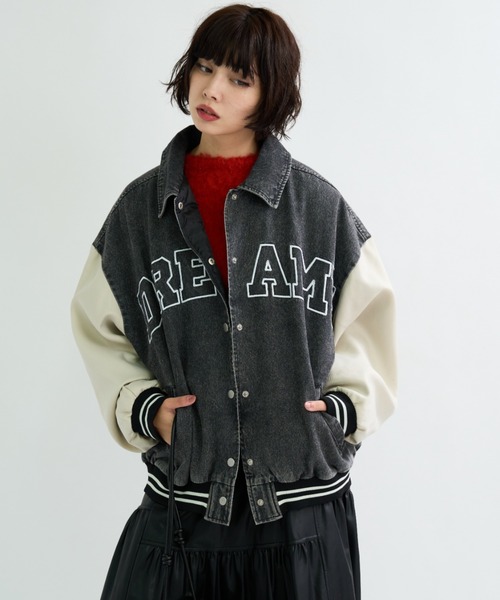 A.D.C.L.（エーディーシーエル）の「ロゴ刺繍入り デニム スタジアムジャンパー（スタジャン・レディース・ブルー/ブラック・M/L）」の6枚目の写真