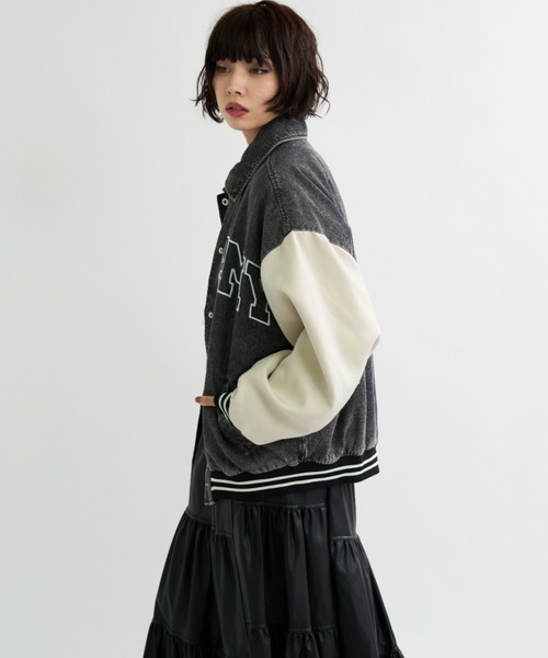 A.D.C.L.（エーディーシーエル）の「ロゴ刺繍入り デニム スタジアムジャンパー（スタジャン・レディース・ブルー/ブラック・M/L）」の7枚目の写真