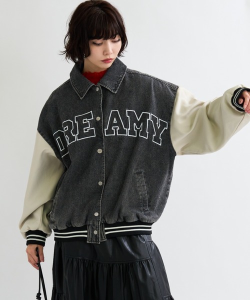 A.D.C.L.（エーディーシーエル）の「ロゴ刺繍入り デニム スタジアムジャンパー（スタジャン・レディース・ブルー/ブラック・M/L）」の8枚目の写真