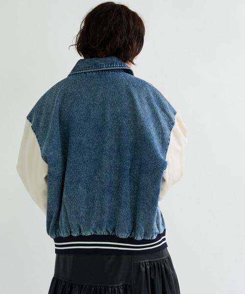 A.D.C.L.（エーディーシーエル）の「ロゴ刺繍入り デニム スタジアムジャンパー（スタジャン・レディース・ブルー/ブラック・M/L）」の17枚目の写真