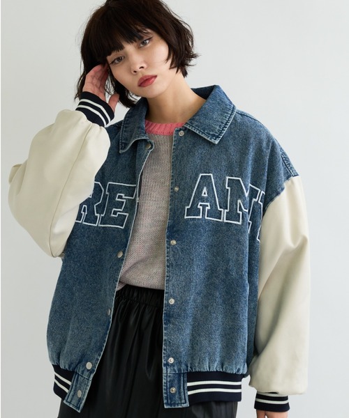 A.D.C.L.（エーディーシーエル）の「ロゴ刺繍入り デニム スタジアムジャンパー（スタジャン・レディース・ブルー/ブラック・M/L）」の11枚目の写真