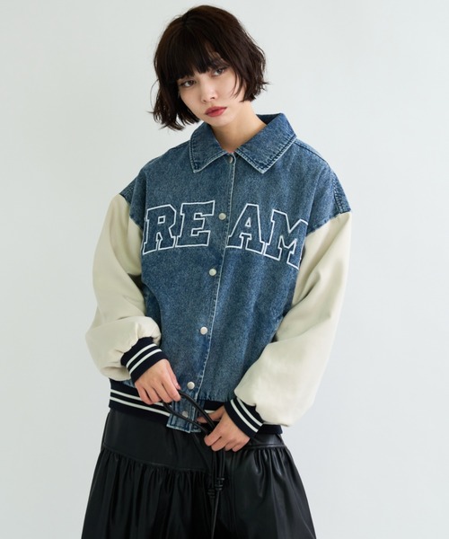 A.D.C.L.（エーディーシーエル）の「ロゴ刺繍入り デニム スタジアムジャンパー（スタジャン・レディース・ブルー/ブラック・M/L）」の12枚目の写真