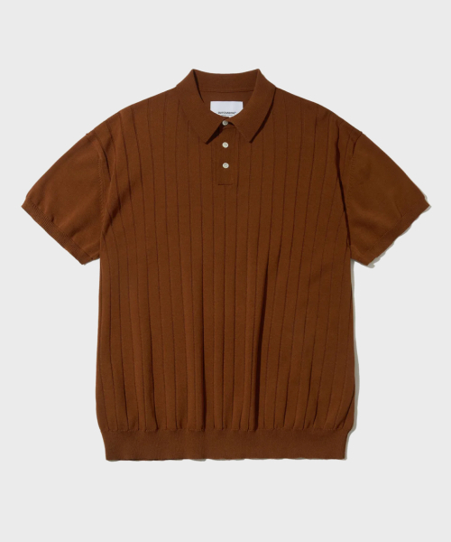 HS Stripe Knit Collar Shirt — рубашка с трикотажным воротником, кирпичный цвет