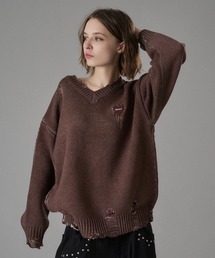 メンズのニット/セーター（ブラウン/茶色系・Vネック）ファッション