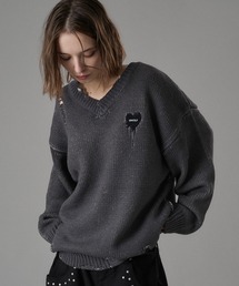 VINTAGE LIKE DAMAGE V-NECK KNIT / ヴィンテージライクダメージVネックニット