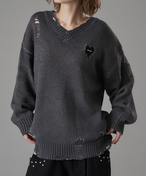 VINTAGE LIKE DAMAGE V-NECK KNIT / ヴィンテージライクダメージV