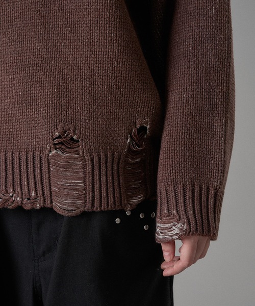ONCILY(オンシェリー)の「VINTAGE LIKE DAMAGE V-NECK KNIT / ヴィンテージライクダメージVネックニット(ニット/セーター・メンズ・ブラック/ブラウン・MEDIUM/SMALL/LARGE)」の20枚目の写真