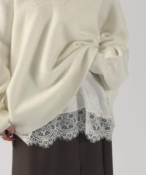 andme(アンドミー)の「【新色追加】サテン裾レースキャミソール【選べる着丈】(キャミソール・レディース・ブラウン/オフホワイト/ブラック/キナリ・MT/M)」の6枚目の写真