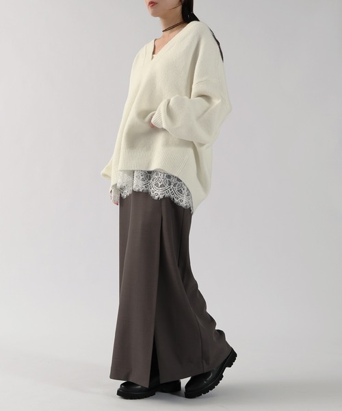 andme(アンドミー)の「【新色追加】サテン裾レースキャミソール【選べる着丈】(キャミソール・レディース・ブラウン/オフホワイト/ブラック/キナリ・MT/M)」の8枚目の写真