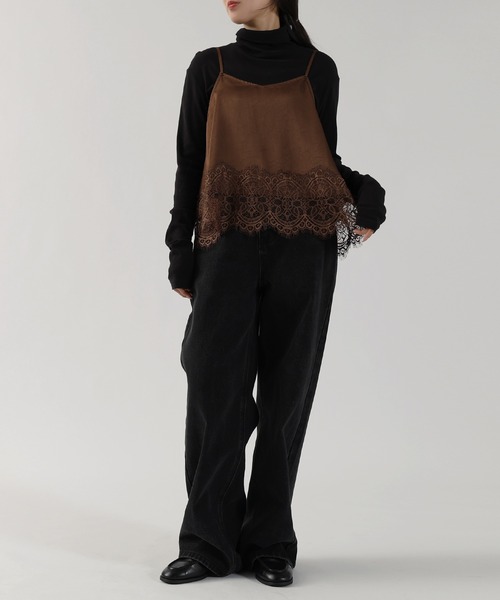 andme(アンドミー)の「【新色追加】サテン裾レースキャミソール【選べる着丈】(キャミソール・レディース・ブラウン/オフホワイト/ブラック/キナリ・MT/M)」の15枚目の写真