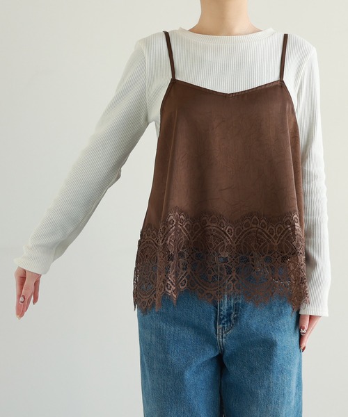 andme(アンドミー)の「【新色追加】サテン裾レースキャミソール【選べる着丈】(キャミソール・レディース・ブラウン/オフホワイト/ブラック/キナリ・MT/M)」の18枚目の写真