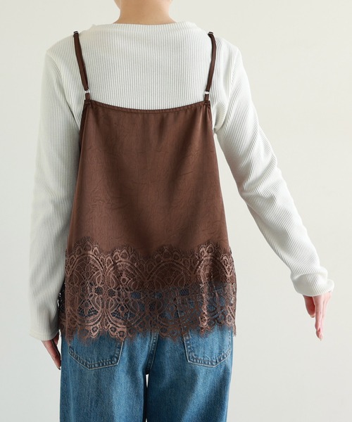 andme(アンドミー)の「【新色追加】サテン裾レースキャミソール【選べる着丈】(キャミソール・レディース・ブラウン/オフホワイト/ブラック/キナリ・MT/M)」の20枚目の写真