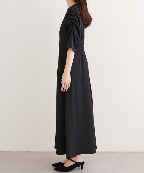 natural couture（ナチュラルクチュール）の「フラワージャガードジゴスリーブワンピース（ワンピース・レディース・ブラック/オフホワイト/ベージュ・FREE）」の5枚目の写真