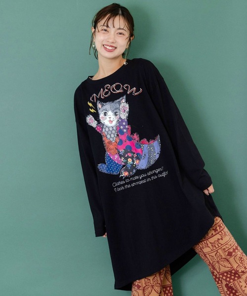 ScoLar(スカラー)の「Scolar(スカラー) ネコ怪獣アシメワンピース(ワンピース・レディース・ブラック/オフホワイト・MEDIUM)」の4枚目の写真