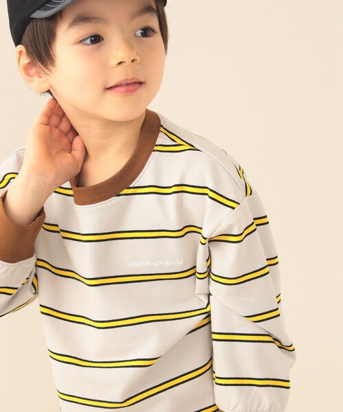 BEAMS mini（ビームスミニ）の「ミニ裏毛 ボーダー ロング Tシャツ 2026SS（90～150cm）（Tシャツ/カットソー・キッズ・オリーブ/ブラック系その他2・120/130/150/140/110/100/90）」の2枚目の写真