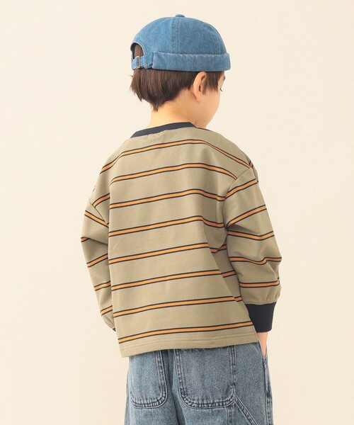 BEAMS mini（ビームスミニ）の「ミニ裏毛 ボーダー ロング Tシャツ 2026SS（90～150cm）（Tシャツ/カットソー・キッズ・オリーブ/ブラック系その他2・120/130/150/140/110/100/90）」の3枚目の写真