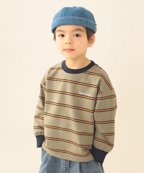 BEAMS mini（ビームスミニ）の「ミニ裏毛 ボーダー ロング Tシャツ 2026SS（90～150cm）（Tシャツ/カットソー・キッズ・オリーブ/ブラック系その他2・120/130/150/140/110/100/90）」の4枚目の写真