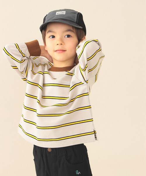 BEAMS mini（ビームスミニ）の「ミニ裏毛 ボーダー ロング Tシャツ 2026SS（90～150cm）（Tシャツ/カットソー・キッズ・オリーブ/ブラック系その他2・120/130/150/140/110/100/90）」の7枚目の写真