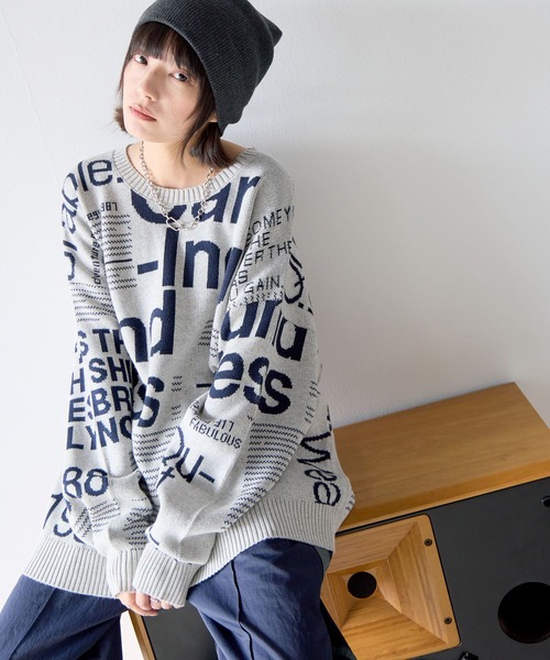 PBLIM(ページボーイリム)の「《UNISEX》マガジンジャガードニット(ニット/セーター・レディース・ブルー/グレー/ブラウン・FREE)」の4枚目の写真