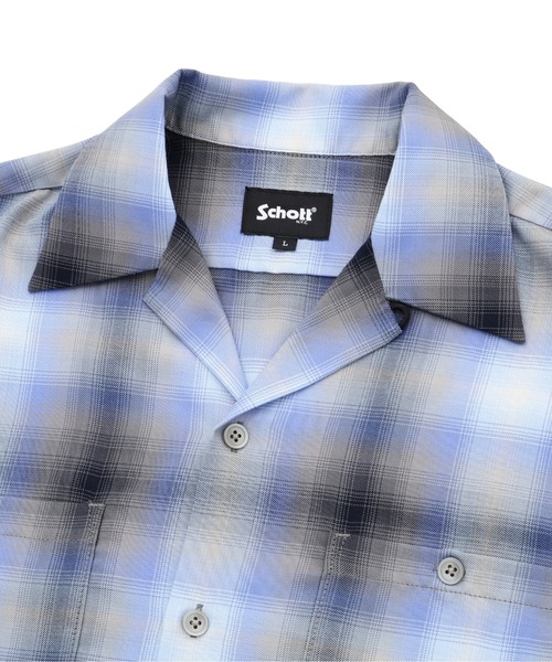 schott(ショット)の「Schott/ショット/OMBRE SS SHIRT/オンブレ 半袖シャツ(シャツ/ブラウス・メンズ・ライトブルー/ラベンダー・M/2XL/XL/L)」の9枚目の写真