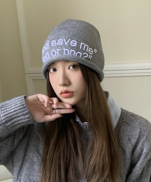 MASHIRO】Y2K ロゴニットビーニー 平成ギャル(MA/EK488)（ニット