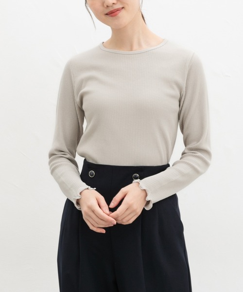 Honeys(ハニーズ)の「メロー使いクルーTシャツ(Tシャツ/カットソー・レディース・ピンク/ライトグレー/サックスブルー/ブラック/オフホワイト・L/M/LL/S)」の1枚目の写真