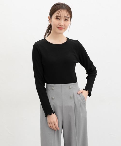 Honeys(ハニーズ)の「メロー使いクルーTシャツ(Tシャツ/カットソー・レディース・ピンク/ライトグレー/サックスブルー/ブラック/オフホワイト・L/M/LL/S)」の6枚目の写真