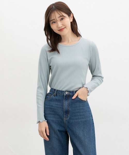 Honeys(ハニーズ)の「メロー使いクルーTシャツ(Tシャツ/カットソー・レディース・ピンク/ライトグレー/サックスブルー/ブラック/オフホワイト・L/M/LL/S)」の8枚目の写真