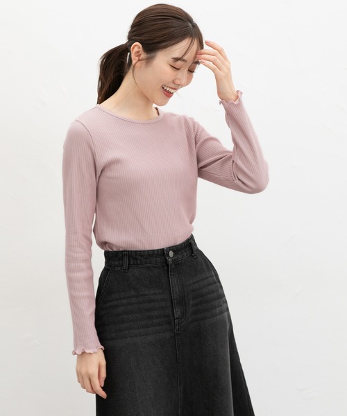 Honeys(ハニーズ)の「メロー使いクルーTシャツ(Tシャツ/カットソー・レディース・ピンク/ライトグレー/サックスブルー/ブラック/オフホワイト・L/M/LL/S)」の11枚目の写真