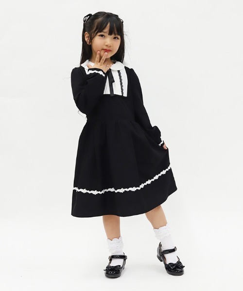 axes femme（アクシーズファム）の「リボンセットクラシカルＯＰ（ワンピース・キッズ・グレー/ブラック・MEDIUM/LARGE/X-LARGE）」の6枚目の写真