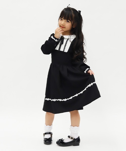axes femme（アクシーズファム）の「リボンセットクラシカルＯＰ（ワンピース・キッズ・グレー/ブラック・MEDIUM/LARGE/X-LARGE）」の3枚目の写真