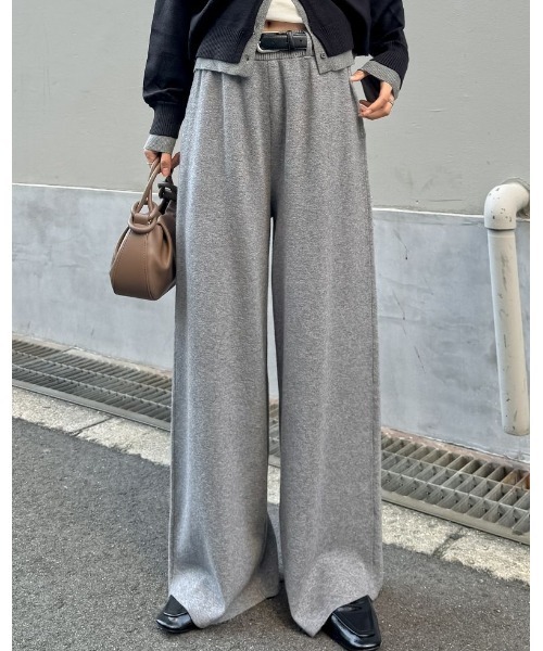 セール】[低身長/高身長サイズ有]ベルトループ付きニットパンツ