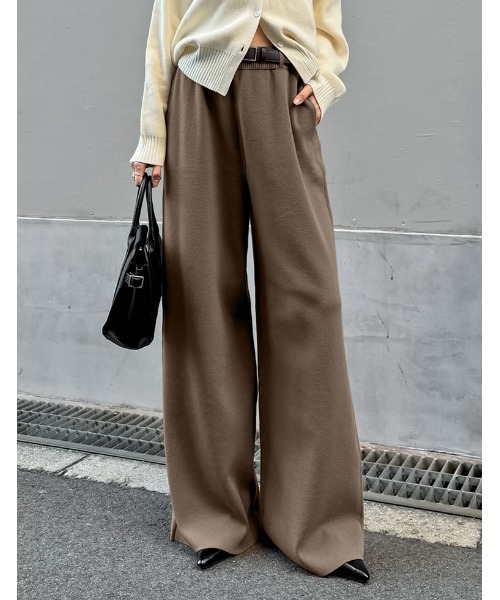 セール】[低身長/高身長サイズ有]ベルトループ付きニットパンツ