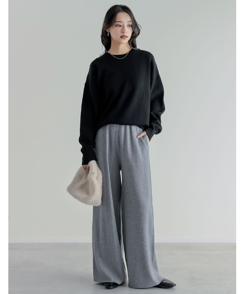 セール】[低身長/高身長サイズ有]ベルトループ付きニットパンツ