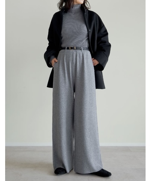 セール】[低身長/高身長サイズ有]ベルトループ付きニットパンツ