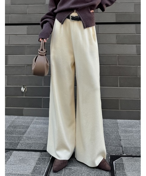 セール】[低身長/高身長サイズ有]ベルトループ付きニットパンツ