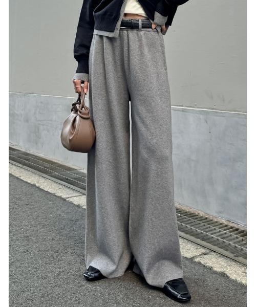 セール】[低身長/高身長サイズ有]ベルトループ付きニットパンツ