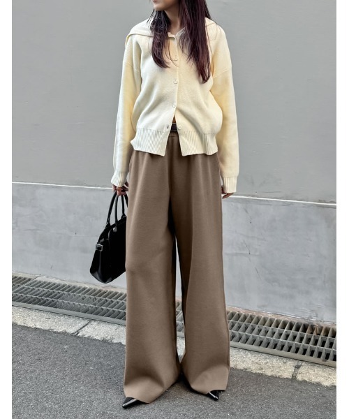 セール】[低身長/高身長サイズ有]ベルトループ付きニットパンツ