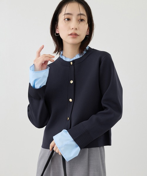 ROPE' PICNIC（ロペピクニック）の「襟フリルドッキングカーディガン（カーディガン/ボレロ・レディース・ダークブラウン/ネイビー/クリーム・FREE）」の3枚目の写真