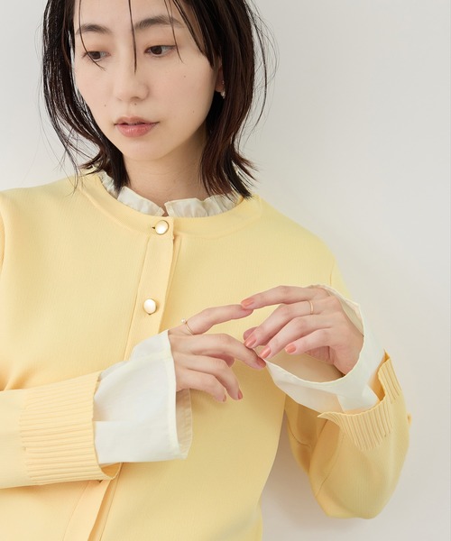 ROPE' PICNIC（ロペピクニック）の「襟フリルドッキングカーディガン（カーディガン/ボレロ・レディース・ダークブラウン/ネイビー/クリーム・FREE）」の2枚目の写真