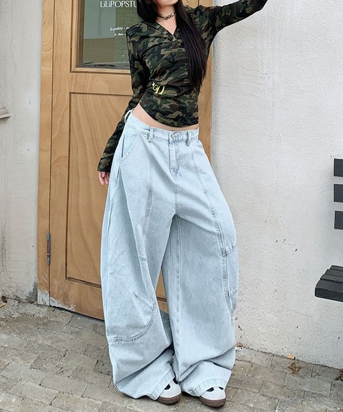 HOOK(フック)の「バギー ルーズデニムパンツ(デニムパンツ・レディース・ライトブルー・S/L/M)」の21枚目の写真