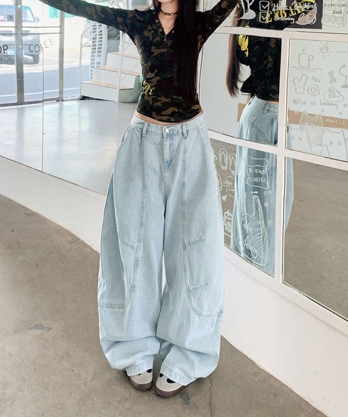 HOOK(フック)の「バギー ルーズデニムパンツ(デニムパンツ・レディース・ライトブルー・S/L/M)」の5枚目の写真