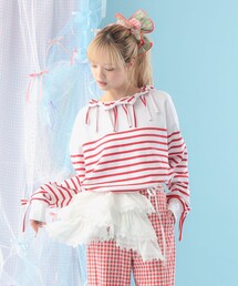 CAROLINA GLASER | ボーダー リボン ロングスリーブ カットソー(Tシャツ/カットソー)